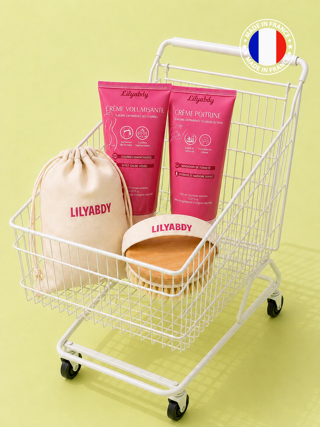Pack Lilyabdy avec crème poitrine crème fesses et hanches et brosse pour prendre soin et galber la silhouette féminine
