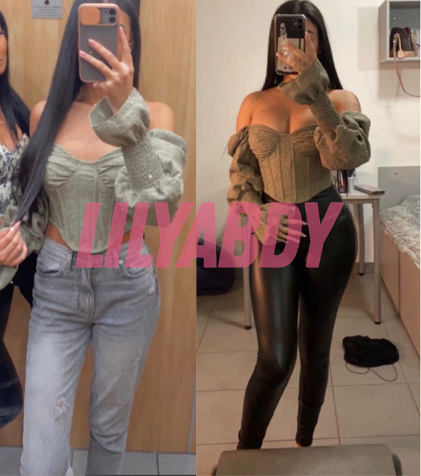 Avant après femme ayant développé ses formes et sa silhouette naturellement avec Lilyabdy
