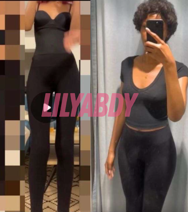 Avant après transformation femme avec prise de poids naturelle et silhouette féminine développée grâce à Lilyabdy