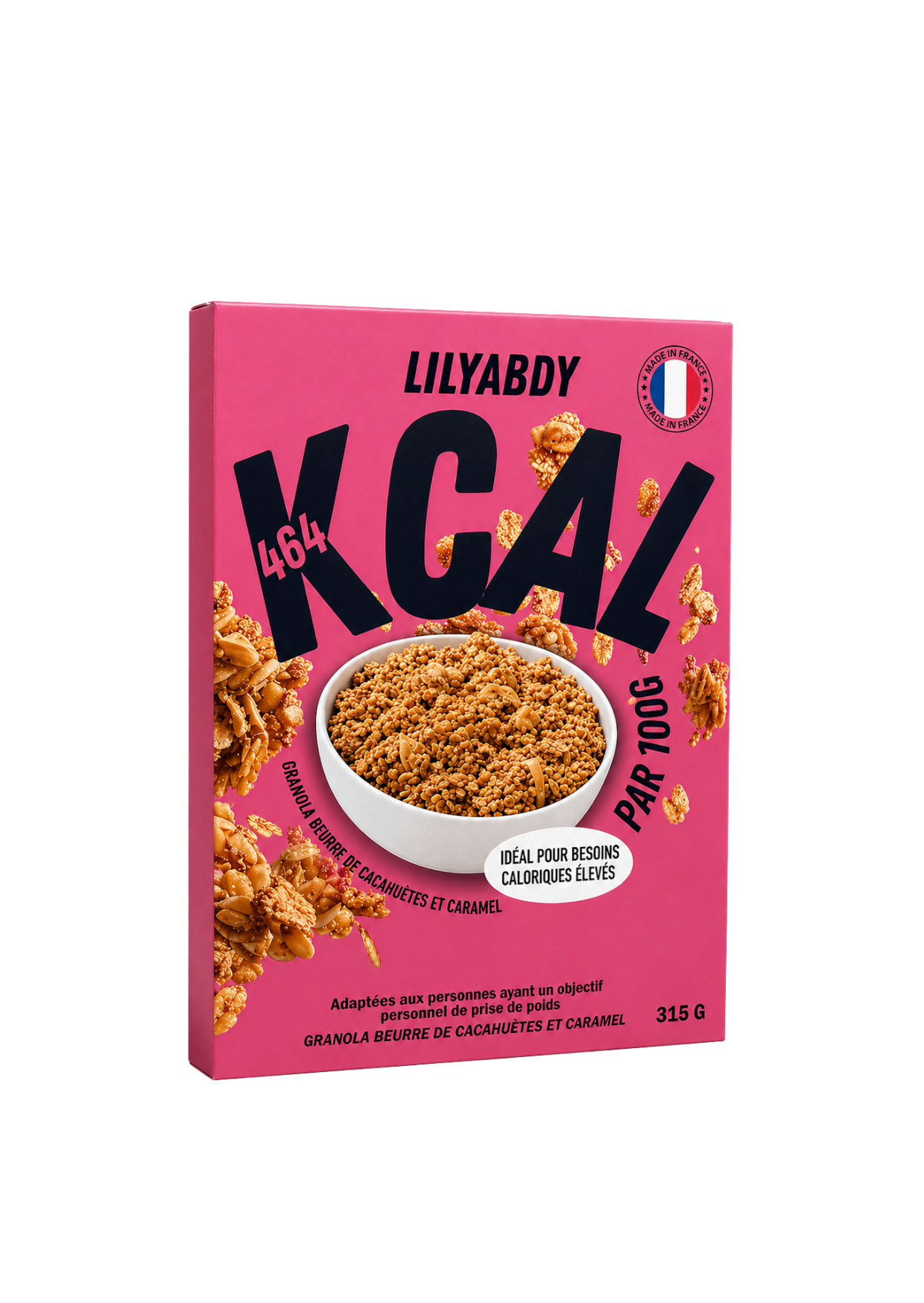 céréales granola hypercaloriques beurre de cacahuète caramel 464 kcal pour prise de poids et apport calorique rapide