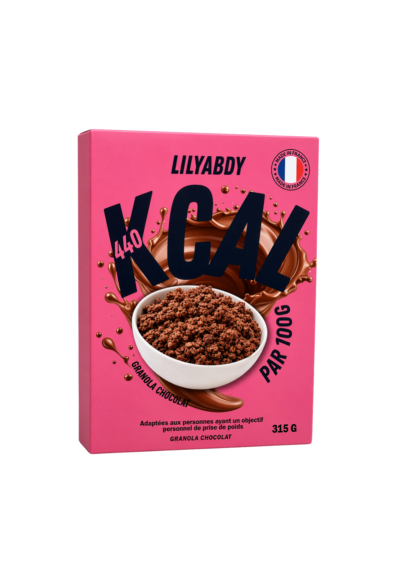 céréales granola hypercaloriques chocolat 440 kcal pour prise de poids et apport calorique rapide
