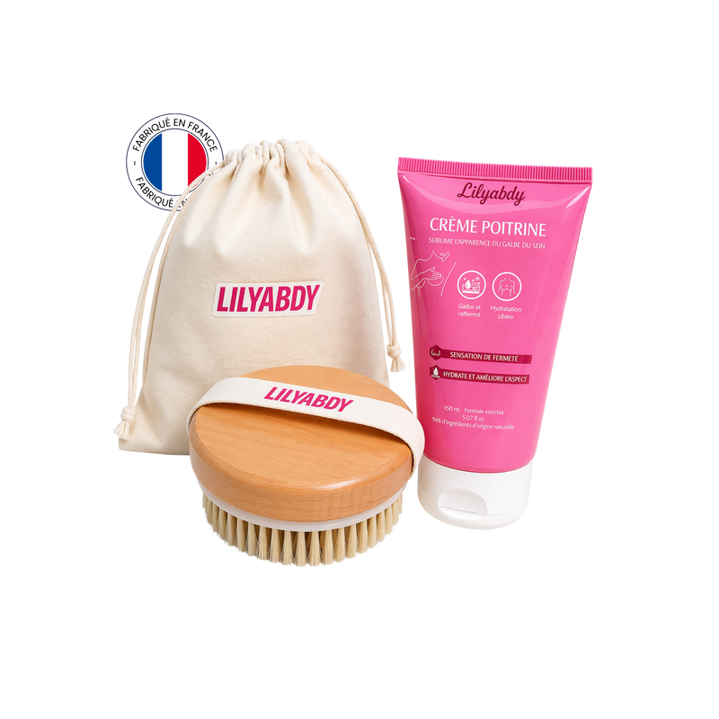 crème volume et fermeté poitrine avec brosse préparatrice pour améliorer le galbe de la poitrine