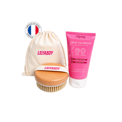 crème volumisante fesses et hanches avec brosse préparatrice pour améliorer le galbe et sublimer les courbes