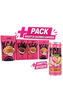 pack hypercalorique complet pour prise de poids avec céréales pancakes gâteau et boisson énergisante