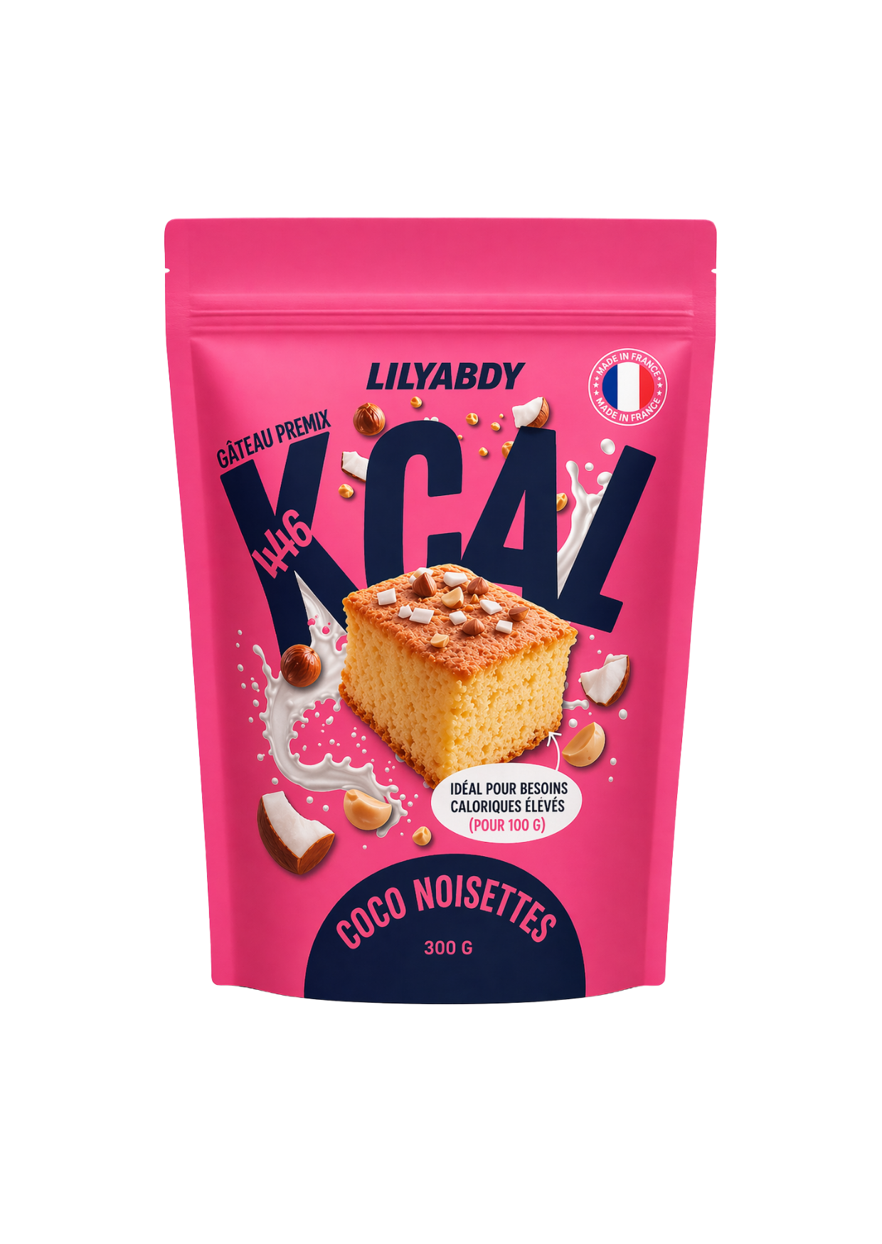 préparation gâteau hypercalorique coco noisette 446 kcal pour prise de poids et apport calorique rapide