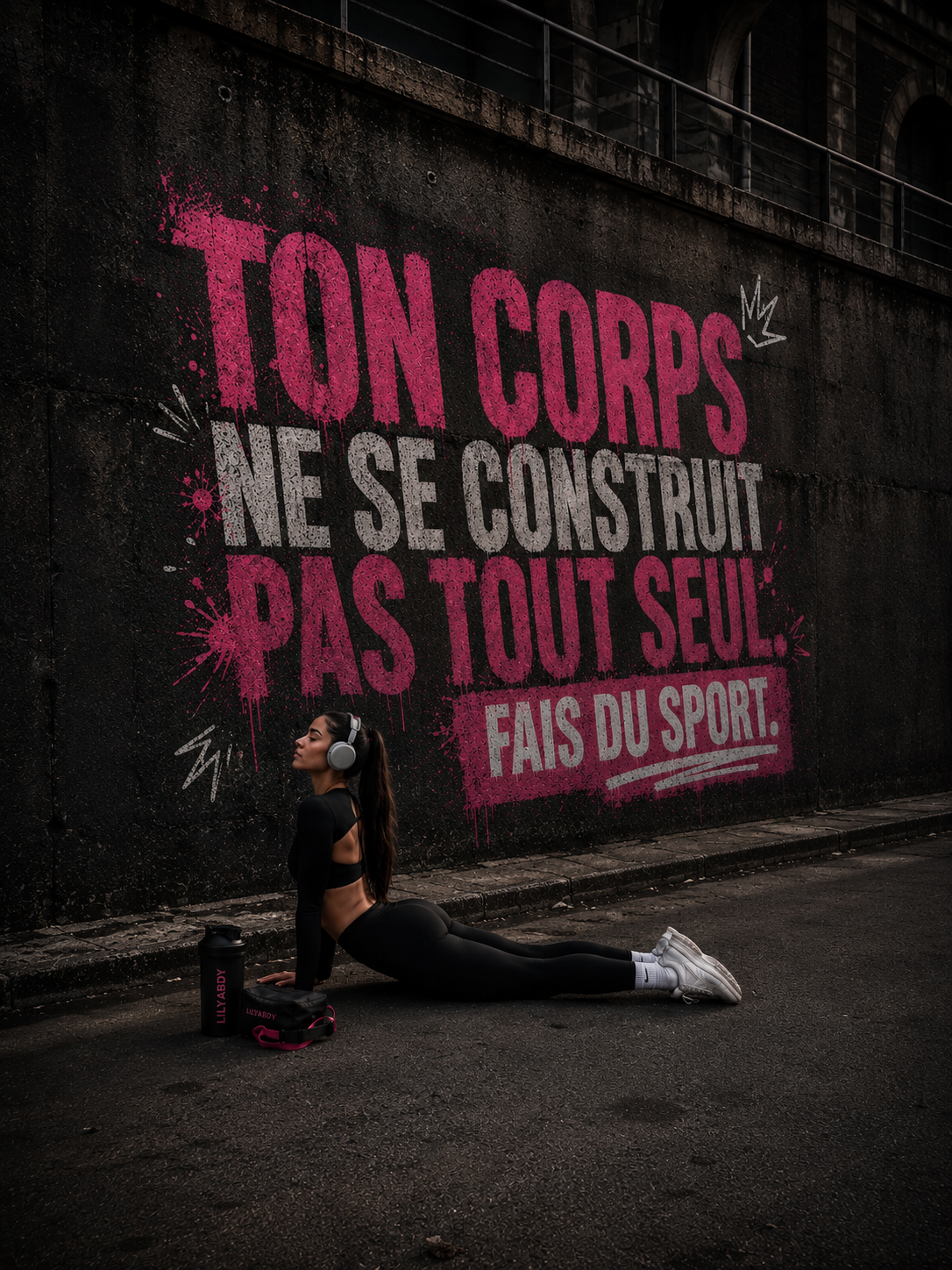 Femme faisant du sport dans un univers Lilyabdy dédié à la prise de poids et à la nutrition