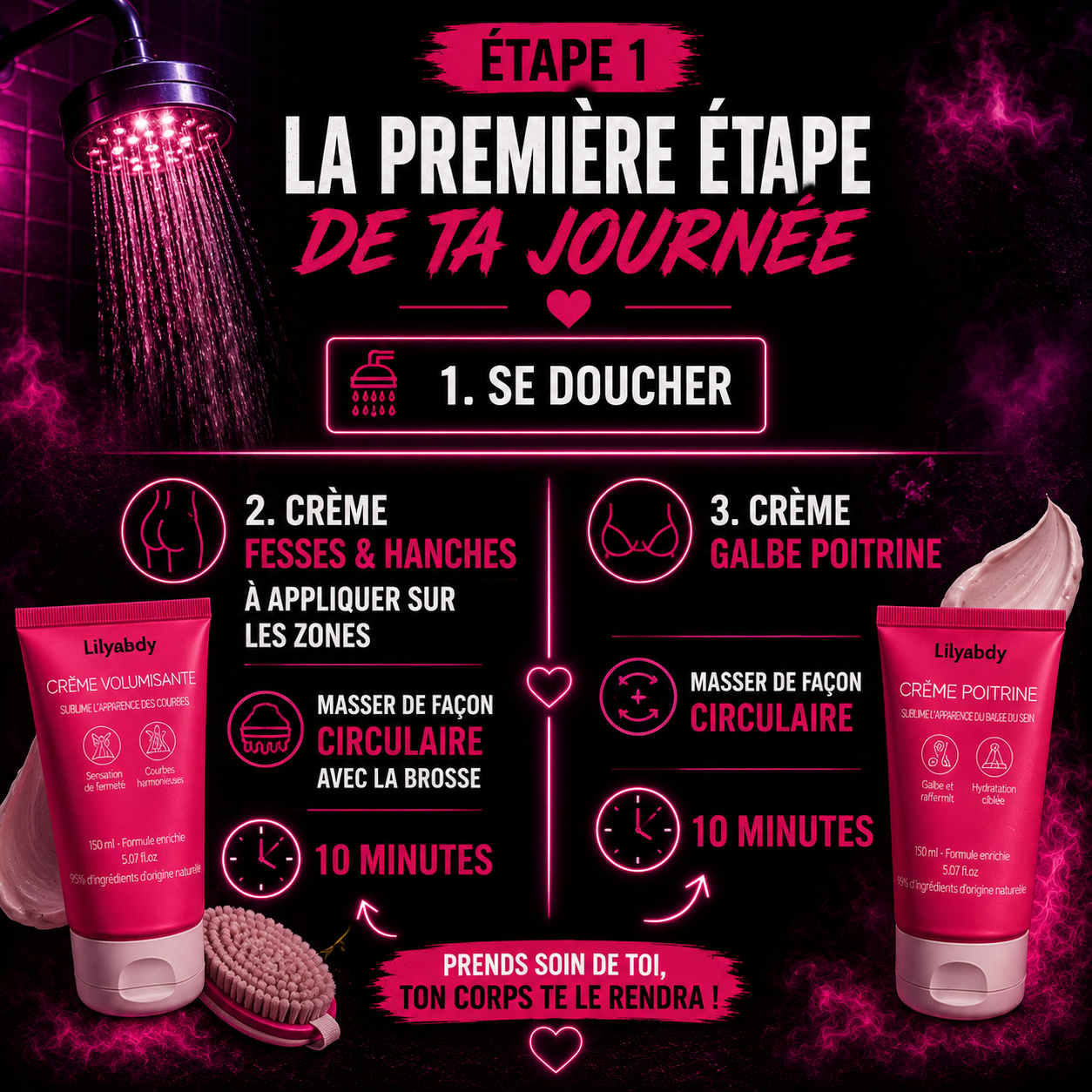 Routine avec crème volumisante fesses hanches et poitrine pour développer sa silhouette naturellement