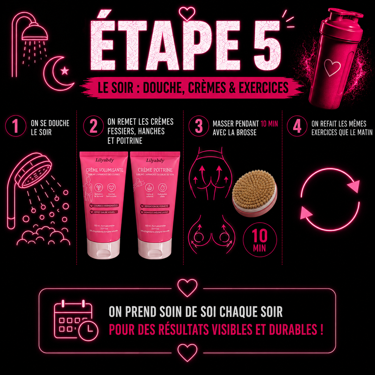 Routine du soir avec crèmes et exercices pour développer sa silhouette naturellement