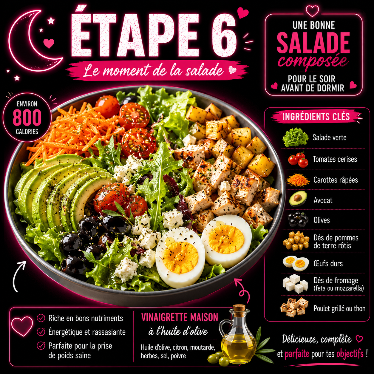 Salade calorique et équilibrée pour prendre du poids sainement le soir